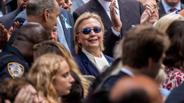 What is she hiding behind the glasses?  Hillary Clinton on September 11. 