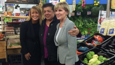 Julie Bishop campaigned in the marginal western Sydney seat of Greenway with Liberal candidate Yvonne Keane (left).