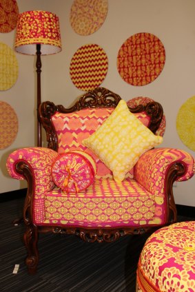 Colour pop: Anna Sutherland, Ornate armchair with bolster in "A Printed Space".