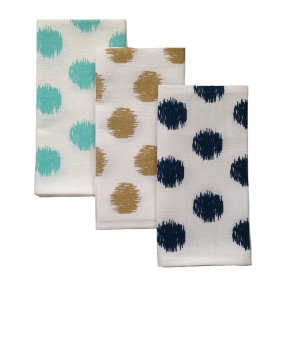 Ikat spot off-white linen napkins, $55/set of four. Aqua Door Designs.