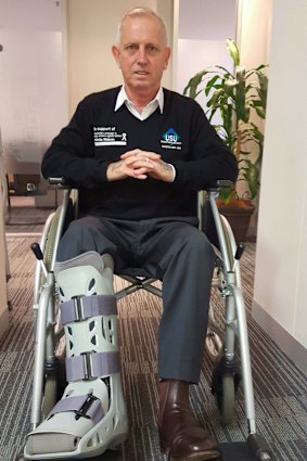 Graeme Kelly's right leg and ankle were shattered in three places after he fell in his backyard.