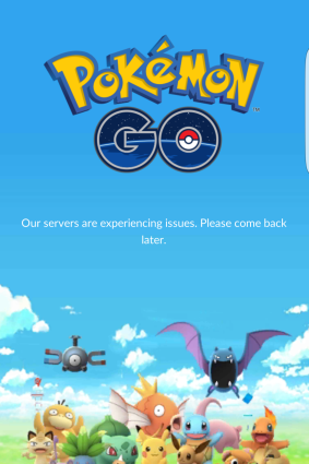 The message on the Pokemon Go app showing a problem with the servers. 