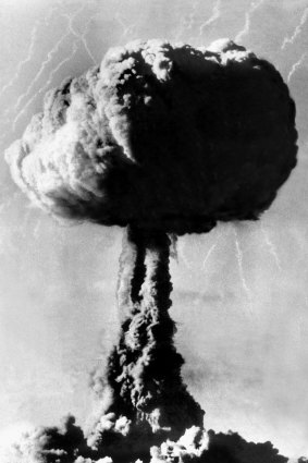 A typical mushroom cloud rises over the atomic testing range at Maralinga in South Australia in 1956. 