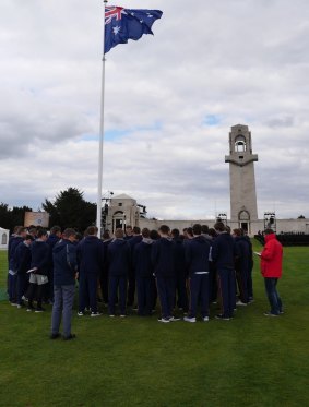 Paying their respects: Oakhill College school students at the Australian National Memorial in Villers-Bretonneux, France.