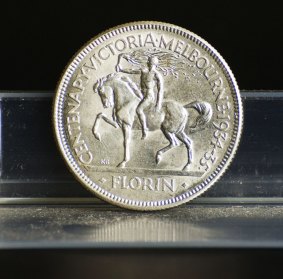 This two shilling coin was struck to mark the centenary of the founding of Melbourne.