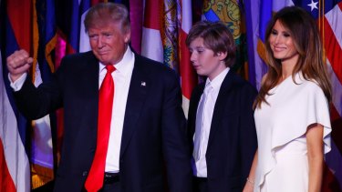 Donald Trump with his wife, Melania, and their son Barron on election night.