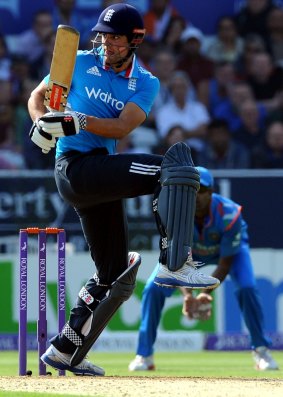 England's Alastair Cook plays a shot during a one-dayer against India in September.