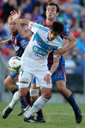Battling hard: The Victory's Gui Finkler tries to control the ball.