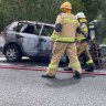 Holden Captiva catches fire on Bruce Highway north of Brisbane. 