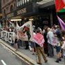 A protest outside the Great Synagogue in Sydney. 