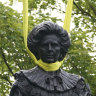 A statue of Baroness Margaret Thatcher is lowered into place in her home town of Grantham, England.