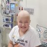 Darcy Kirk, 11, at the Royal Children’s Hospital during her third round of chemotherapy. Her mum Karly had to make her way through protesters on Saturday. 
