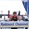 Max Coten is the winner of the 35th annual Rottnest Channel Swim has crossed the finish line.
