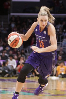 Penny Taylor of the Phoenix Mercury handles the ball against the Los Angeles Sparks.
