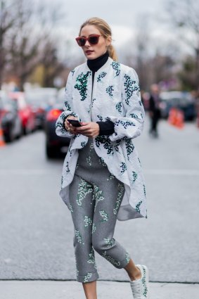 Olivia Palermo outside Moncler Gamme Rouge during the Paris Fashion Week Womenswear.