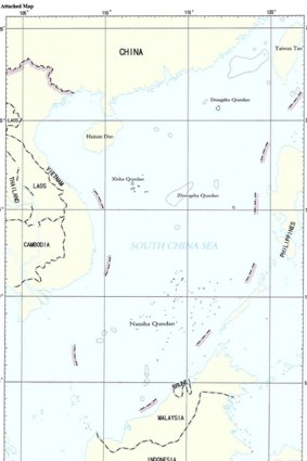 China's South China Sea map showing the nine-dash line that outlines the area it claims belongs to it. 