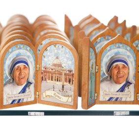 Mother Teresa souvenirs for sale on Rome’s Via della Conciliazione, near the Vatican City.
