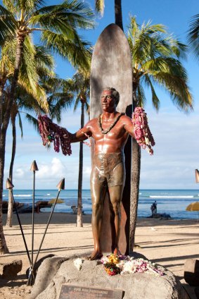 Surfing pioneer: The statue of Duke Kohanamoku at Waikiki beach.