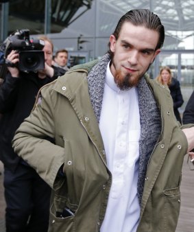 Michael Delefortrie, convicted of being part of Sharia4Belgium, leaves after the verdict in Antwerp.