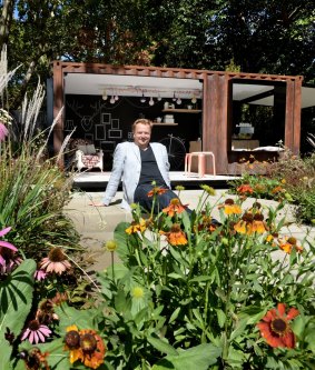 Designer Ian Barker in his garden called "Left Overs" at the 2014 Melbourne Garden and Flower show.