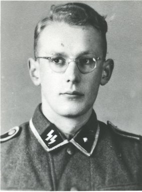Auschwitz guard Oskar Groening as a young man in an SS uniform. 