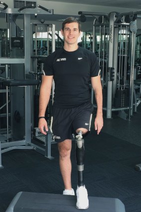 No mean feat: Patient Mitchell Grant exercises his prosthetic leg. 