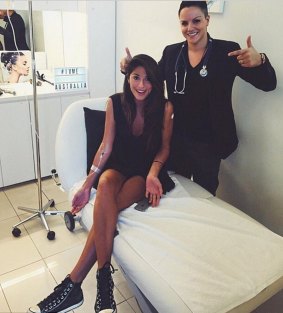 <i>Home and Away</i> actress Pia Miller hooked up to a vitamin IV drip with Shadi Kazeme.