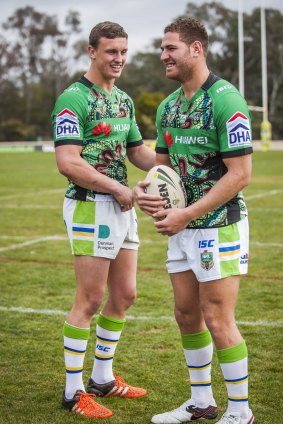 Jack Wighton (left) and Brenko Lee will be part of a Canberra Raiders team that will wear a special Indigenous jersey against the Cowboys on Monday night.