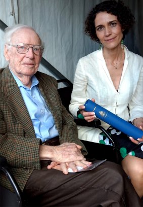 Australia's oldest scientist 101-year-old Dr Max Day is the longest serving fellow of the Australian Academy of Science. Pictured with Dr Marta Yebra a co-recipient of the inaugural Max Day Environmental Science Fellowship Award.