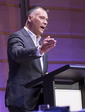 Making his speech on racism and the Australian dream at the Ethics Centre in Sydney earlier this year.