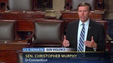 Filibuster: Chris Murphy on the floor of the Senate during the filibuster demanding a vote on gun control measures.  