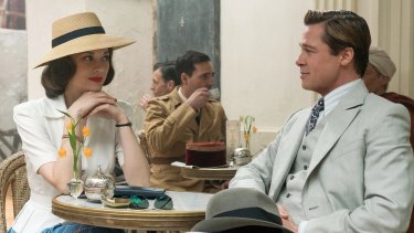 Marion Cotillard and Brad Pitt in a scene from <i>Allied</i>.