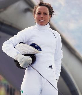 Chloe Esposito during the fencing on her way to winning gold in the modern pentathlon.