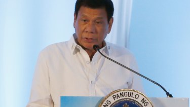 Philippine President Rodrigo Duterte addresses delegates of the ASEAN Business and Investment Summit in Laos. 