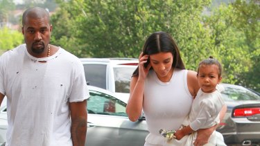 Kim Kardashian, Kanye West and North West at church for Easter in Los Angeles.