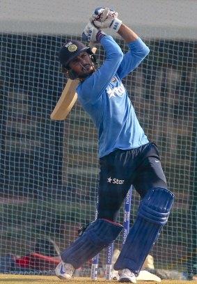 India's Manish Pandey bats during a practice session.