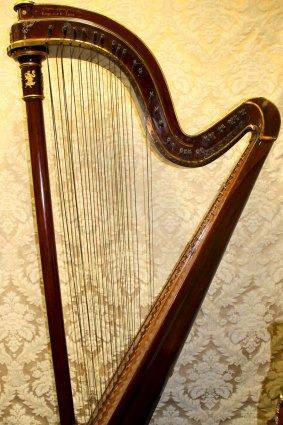 An important and rare French 19th century mahogany harp having fine ormolu mounts and gilt highlights, signed Pleyel. Lyon & co Paris. Considered very important makers of Musical instruments, this firm has examples in The Metropolitan Museum of New York.