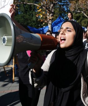 High school and college students protest the presidential election of Donald Trump.