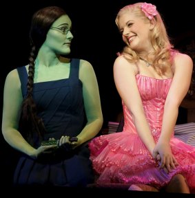 Jemma Rix as Elphaba and Lucy Durack as Glinda in <i>Wicked</i>.