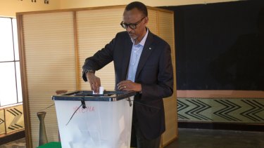 Rwandan President Paul Kagame casts his ballot. He is widely expected to retain power.