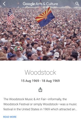 The Google Arts & Culture app offers, among many other things, a potted history of the Woodstock musical festival.
