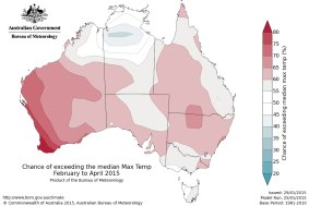 Most of Australia can expect warmer-than-average maximums over the February-April period.