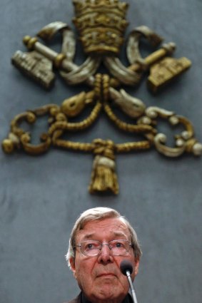 Cardinal George Pell meets the media at the Vatican last week after being changed by Victoria Police with sexual assault.