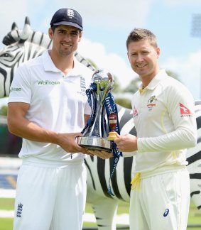 We meet again: England captain Alastair Cook with his Australian counterpart Michael Clarke.