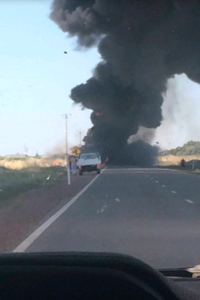 Black smoke and flames could be seen as the trucks caught on fire.