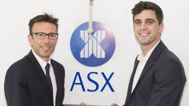 Afterpay executive chairman, Anthony Eisen, and Nicholas Molnar, CEO at the ASX IPO ceremony on Wednesday.