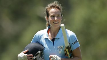 Pay breakthrough: Ellyse Perry playing for the Breakers, who are the first fully professional women's team in world domestic cricket.