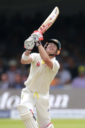 Skied: David Warner skies a delivery from Moeen Ali and is caught by James Andersen.