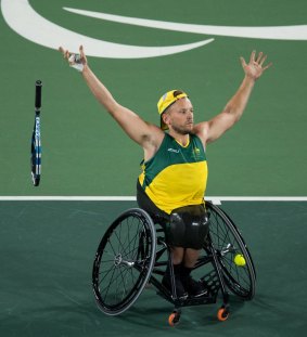 Dylan Alcott wins the gold medal in the quad singles wheelchair tennis gold medal match of the Paralympic Games.