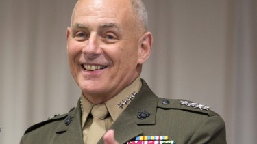 Retired Marine Corps General John F. Kelly, smiles at his change of command ceremony in January 2016.